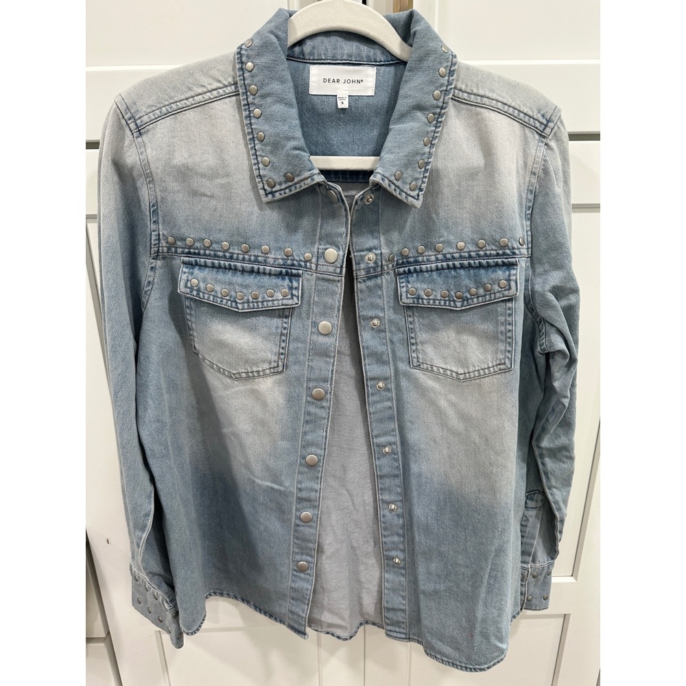 Dear John Womens Light Wash Studded Denim Shirt DSH1515T5CCL Blue Cotton S